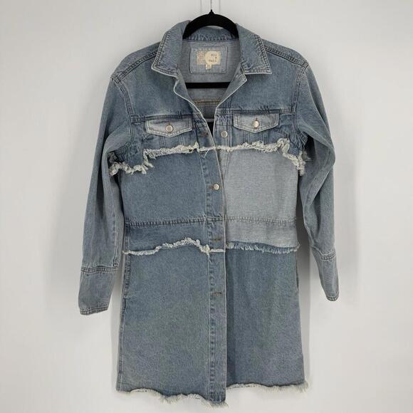 Oli & Hali trench coat jacket denim mid boho western festival casual fringe - Picture 1 of 6